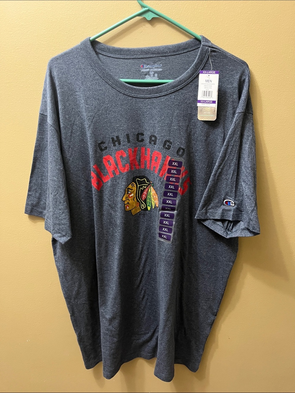 Champion Gray Chicago Blackhawks Hockey Tee with Red Logo